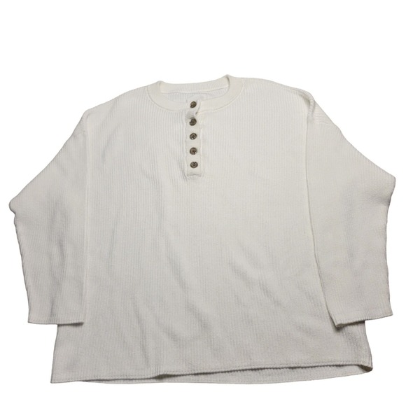 Aerie Women's Large Oversized White‎ Henley Sweater Long Sleeve - Picture 1 of 11